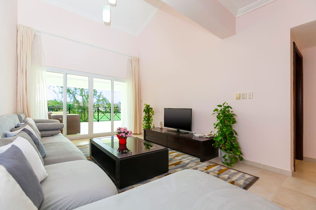 Spacious living room with lovely sofa made of exquisite soft alcantara, TV set, cable TV. FREE WI-FI covers all the space. Everything you might need to enjoy your stay.