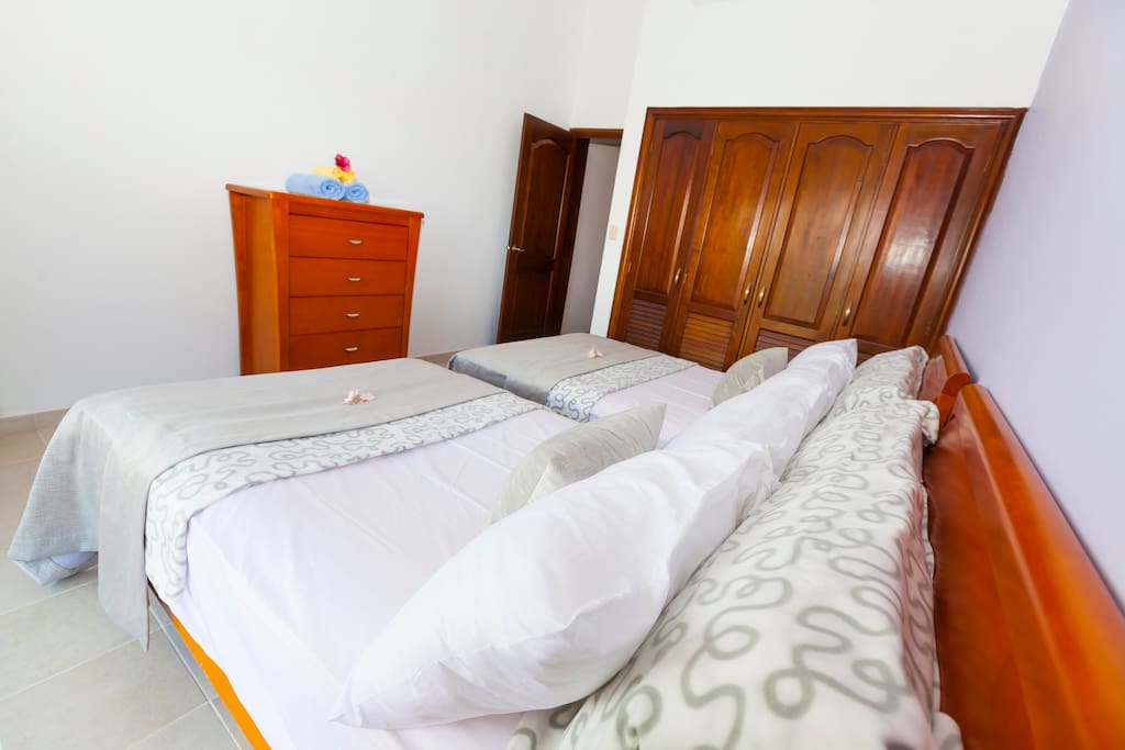 Second bedroom (lilac) has 2 super comfortable full size beds. So your family or friends can really enjoy their stay and feel comfortable. Of course, they'll appreciate your choice.