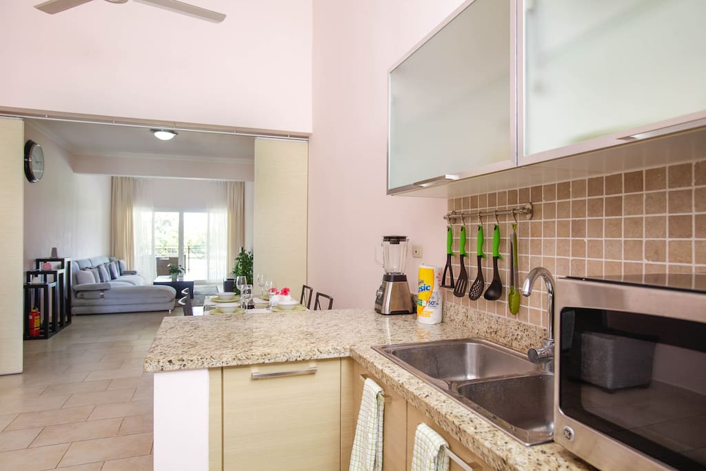 Just have a look at our cute kitchen. Fully-equipped kitchen with a granit countertop, oven and other kitchen utensils you might want to use