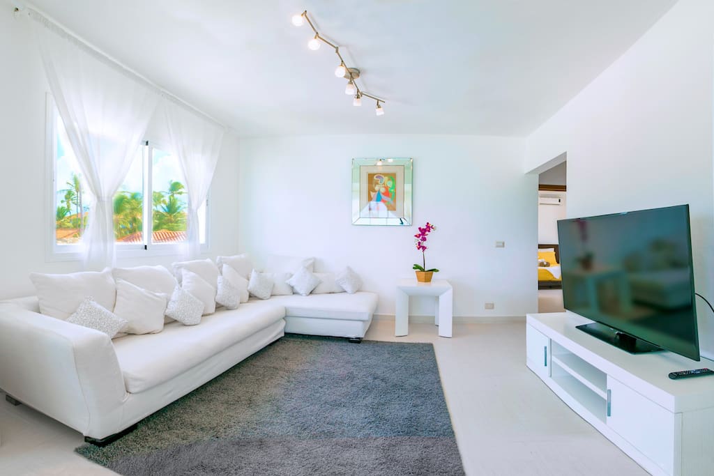 Super comfortable sofa and 58 inches Samsung Smart HDTV. High speed internet + WiFi will make your stay totally comfortable.