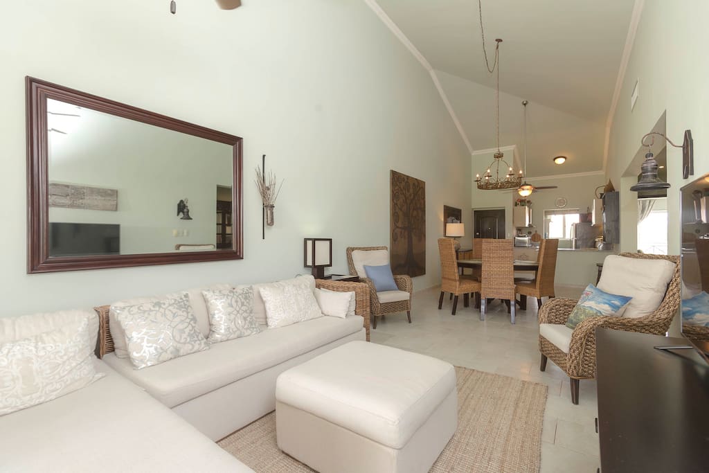 A beautiful living room with a comfortable sofa where you can relax after a fascinating day