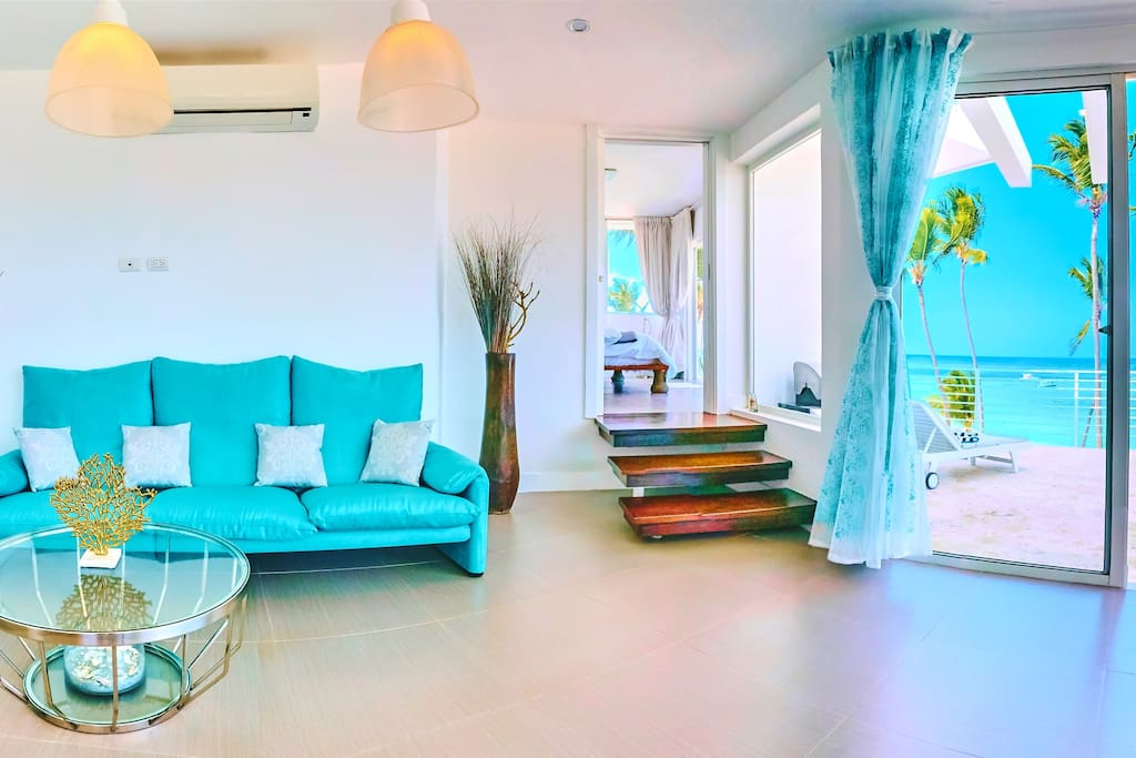 The interior highlights the beauty of the ocean view.