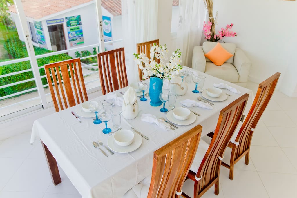 Gather around the table, eat and enjoy the stunning views.