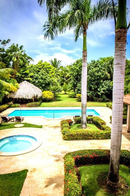 Enjoy this nice view from the balcony. There are two swimming pools for adults and children.