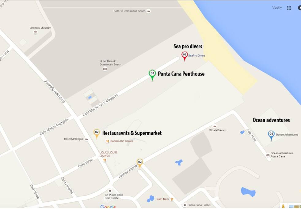 The map of nearby attractions and places. You can see that we have a really centric position. And you are just 3-5 min walking to get to all places that you need.