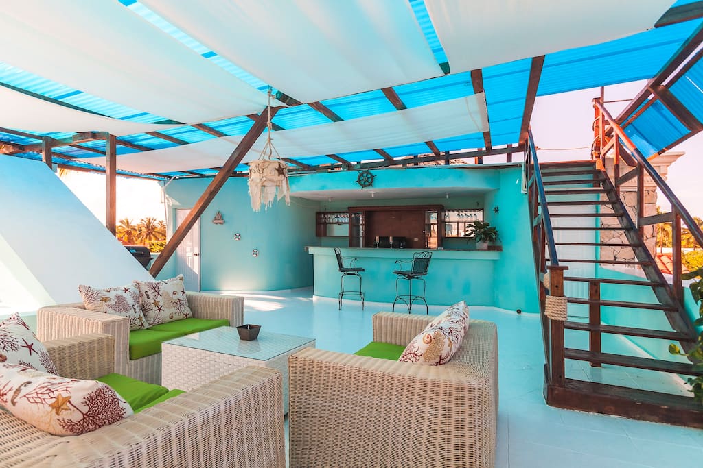 Unique, private deck with wooden stairs. This is just for you, guys. No other people will have access to it. It's absolutely private! The penthouse where you can take sunbath without leaving your private space. So, here you have total privacy and comfort.