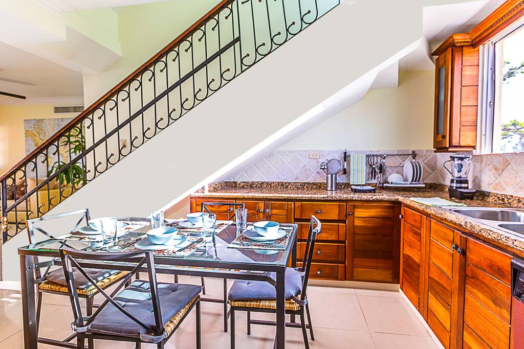 Lovely kitchen with all amenities:
+ Water cooler
+ Kitchen stove
+ Big Fridge
+ Microwave
+ Toaster
+ Blender
It will make you feel like at home!