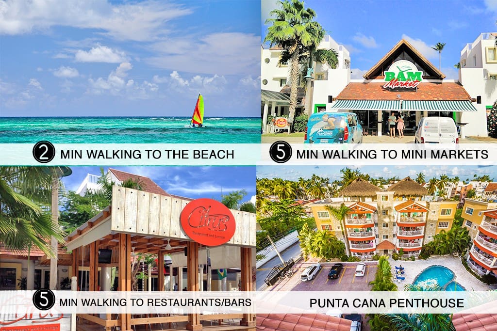 Literally three (3) Min walking to the beach. Five min walking to the supermarket and restaurants. So, you will be at the center of everything! Book it now!